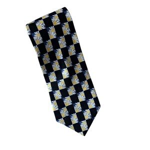 Gant Daisy Flowers 100% Silk Men’s Neck Tie Yellow Checkered Blue Made in Canada